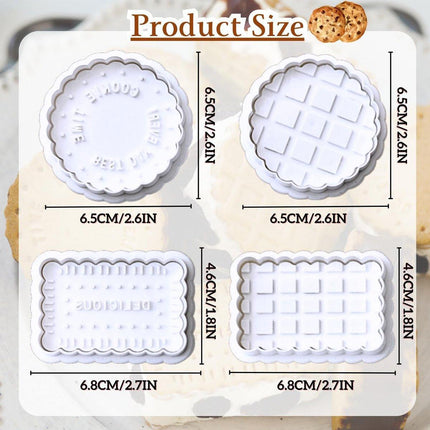 4PCS Plaid Cookie Stamp Set Waffle Biscuit Cutter Press Home Baking Tool Kit.