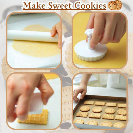 4PCS Plaid Cookie Stamp Set Waffle Biscuit Cutter Press Home Baking Tool Kit.