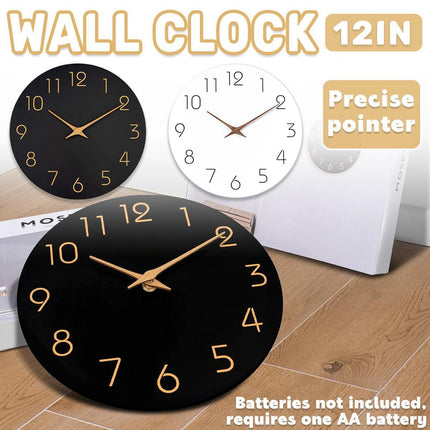12 Inch Digital Wall Clock Simple Hanging Watch for Living Room Home Decoration - Black.
