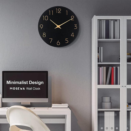 12 Inch Digital Wall Clock Simple Hanging Watch for Living Room Home Decoration - Black.