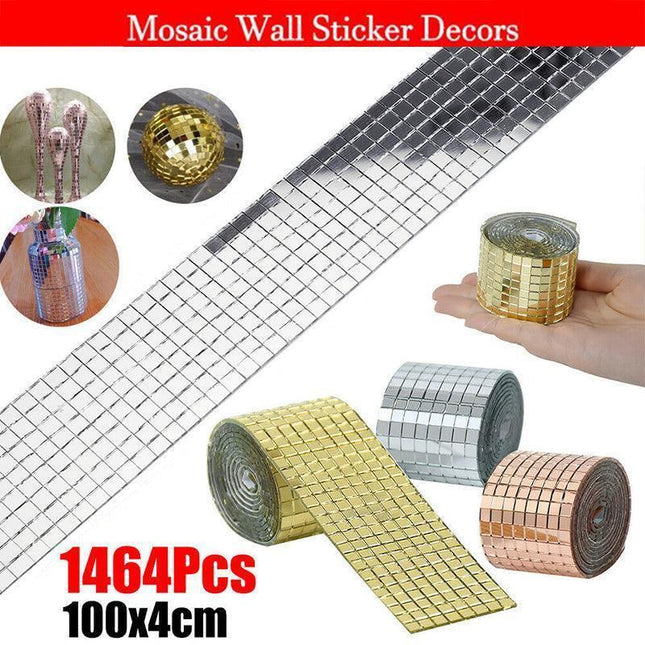 Diy Mini Mosaic Tiles Self-Adhesive Square Mirror Glass Wall Sticker Decors - Silver.