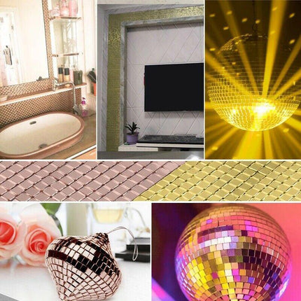 Diy Mini Mosaic Tiles Self-Adhesive Square Mirror Glass Wall Sticker Decors - Silver.