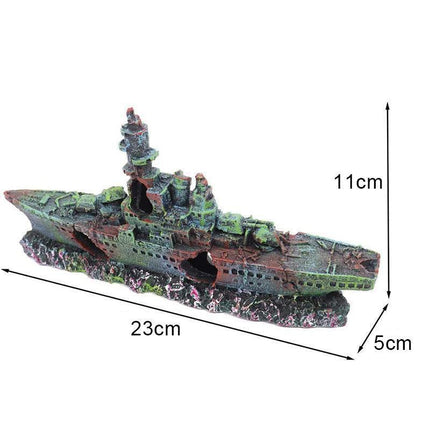 Aquarium Shipwreck Ship Fish Tank Resin Sunken Ship Fishing Hiding Pot Decor.