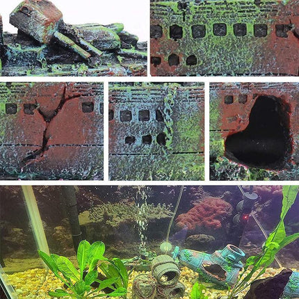 Aquarium Shipwreck Ship Fish Tank Resin Sunken Ship Fishing Hiding Pot Decor.