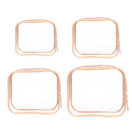 4pcs Durable PVC Cosmetic Bags Easy to Clean Multiple Sizes and Colours 9 Shades - 4pcs-Barbie-Pink.