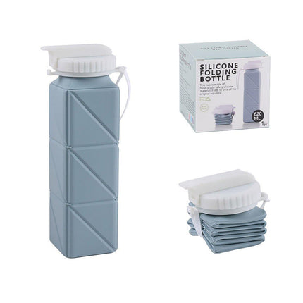620ml Silicone Folding Water Bottle Food Grade Outdoor Sports Kettle High Temp - Green.
