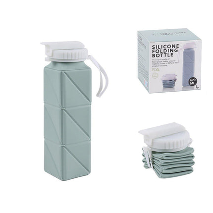 620ml Silicone Folding Water Bottle Food Grade Outdoor Sports Kettle High Temp - Green.