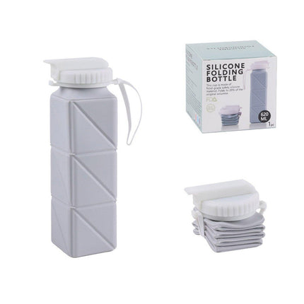 620ml Silicone Folding Water Bottle Food Grade Outdoor Sports Kettle High Temp - Pink.