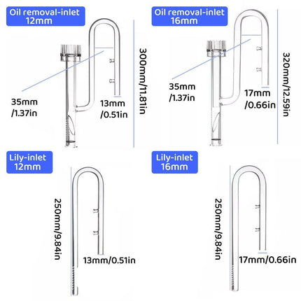 Aquarium Glass Inlet Outlet Pipe Fish Tank Filter Oil Film Remover Plant Holder - Speaker outlet-12mm.