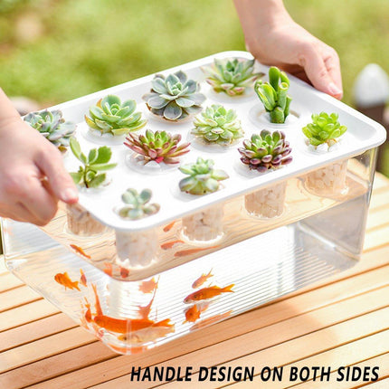 Transparent Rectangular Aquarium 12Hole Lid Portable Hydroponic Plant Fish Tank - Green.