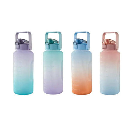 2L Large Water Bottle Straw Time Gradient Cup Fitness Jugs Sport Gym Training - Pink.