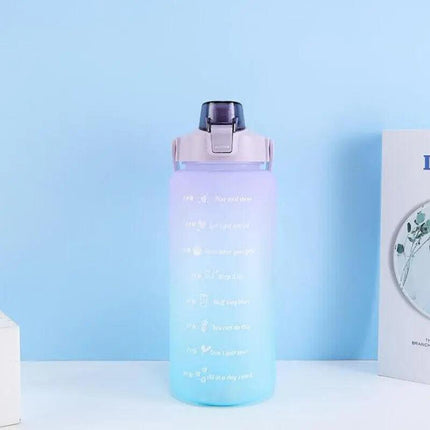 2L Large Water Bottle Straw Time Gradient Cup Fitness Jugs Sport Gym Training - Pink.