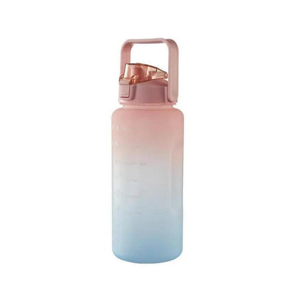 2L Large Water Bottle Straw Time Gradient Cup Fitness Jugs Sport Gym Training - Pink.