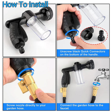 Washing Nozzle Plant Pet Hose 8-Mode Garden Car Water Foam Sprayer Soap Dispenser - Yellow.