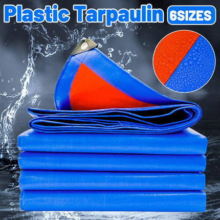 Waterproof Plastic Tarp Cover Heavy Duty Ground Sheet Rainproof Dustproof Blue - 3x4m.