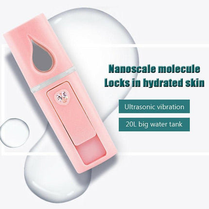 L2 Mini Nano Facial Mister With Top Mirror Rechargeable Cool Mist Sprayer  Au - Pink.