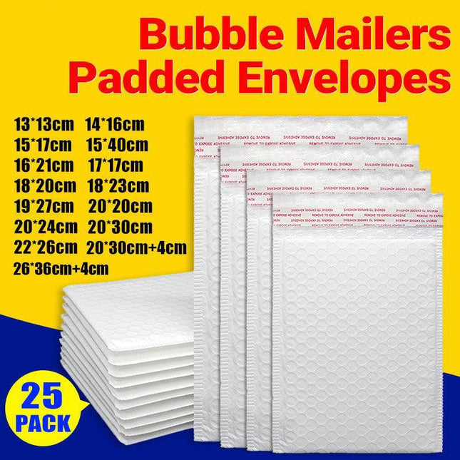 25PCS Poly Bubble Mailers Envelope Padded Bag White Cushioned Satchel 15 Sizes - 25PCS-20*20CM.