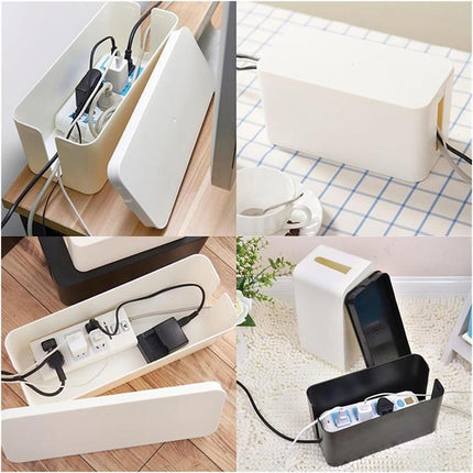 Large Cable Wire Storage Box Case Cord Management Socket Tidy Organizer with Lid - White M.