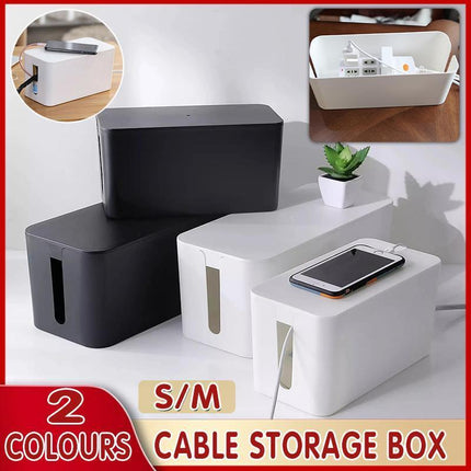 Large Cable Wire Storage Box Case Cord Management Socket Tidy Organizer with Lid - White S.