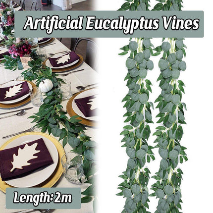 Artificial Eucalyptus Garland 2m Green Vine Fake Plant Home Decoration Rattan.