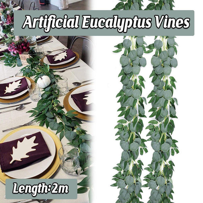 Artificial Eucalyptus Garland 2m Green Vine Fake Plant Home Decoration Rattan.