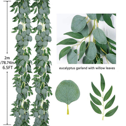 Artificial Eucalyptus Garland 2m Green Vine Fake Plant Home Decoration Rattan.
