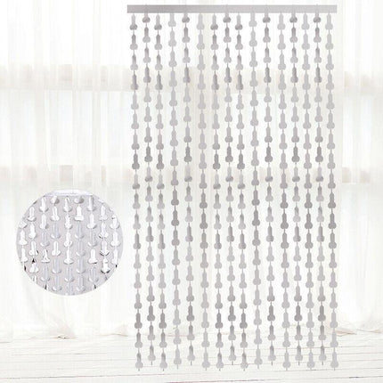 Metallic Tinsel Curtain 2m x 1m Hens Party Backdrop Foil Fringe Hanging Decor - Silver.