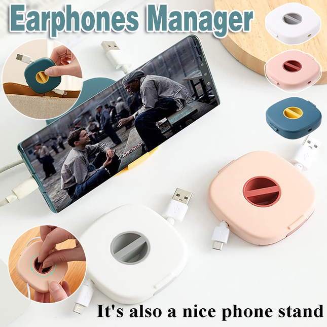 Case Cord Tangle Free Organizer Portable Earphones Manager Wire Winder Cable - Blue*1.