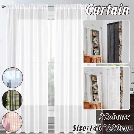 Sheer Voile Curtains Rod Pocket Window Panel for Bedroom 140cm x 230cm Drapes - Black.