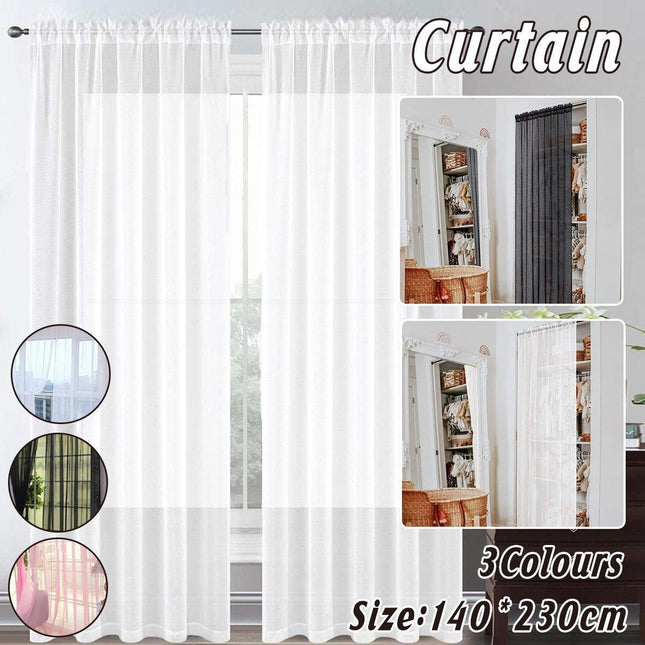 Sheer Voile Curtains Rod Pocket Window Panel for Bedroom 140cm x 230cm Drapes - Black.