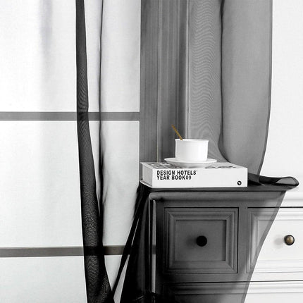 Sheer Voile Curtains Rod Pocket Window Panel for Bedroom 140cm x 230cm Drapes - Black.
