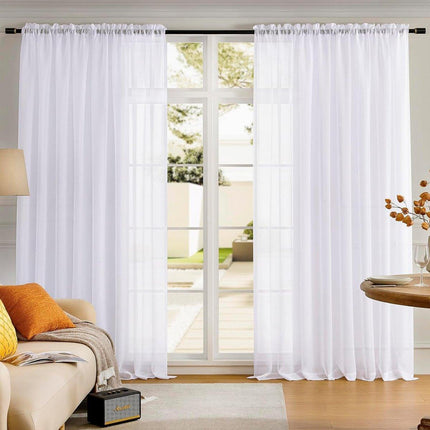 Sheer Voile Curtains Rod Pocket Window Panel for Bedroom 140cm x 230cm Drapes - Black.