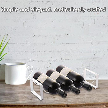 Iron Wine Rack Bottle Holder Metal Display Stand Tabletop Decorative Storage - White.