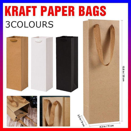 Reusable Wine Bottle Gift Bags Kraft Paper with Handles in White Kraft Black - Kraft.