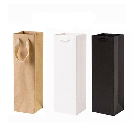 Reusable Wine Bottle Gift Bags Kraft Paper with Handles in White Kraft Black - Kraft.