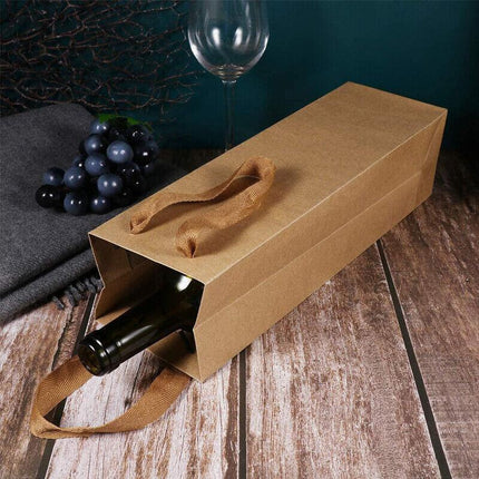 Reusable Wine Bottle Gift Bags Kraft Paper with Handles in White Kraft Black - Kraft.