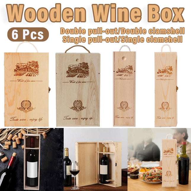 6pcs Red Wine Wooden Gift Box Packaging Storage Box for Wine Bottle Gifts - Single clamshell.