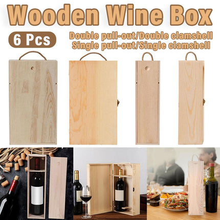 6pcs Red Wine Wooden Gift Box Packaging Storage Box for Wine Bottle Gifts - Single clamshell.