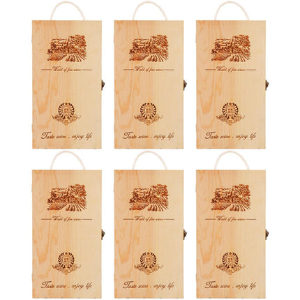 6pcs Red Wine Wooden Gift Box Packaging Storage Box for Wine Bottle Gifts - Single clamshell.