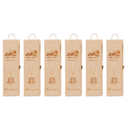 6pcs Red Wine Wooden Gift Box Packaging Storage Box for Wine Bottle Gifts - Single clamshell.