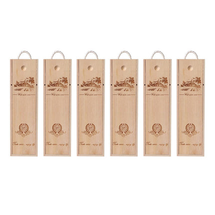 6pcs Red Wine Wooden Gift Box Packaging Storage Box for Wine Bottle Gifts - Single pull-out.
