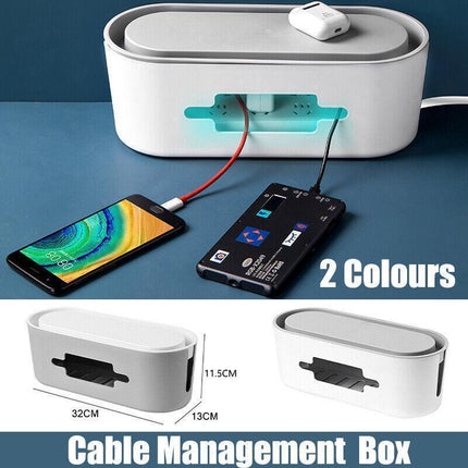 Cable Power Management Storage Box Socket Wire Tidy Organiser Hide Case - Grey.