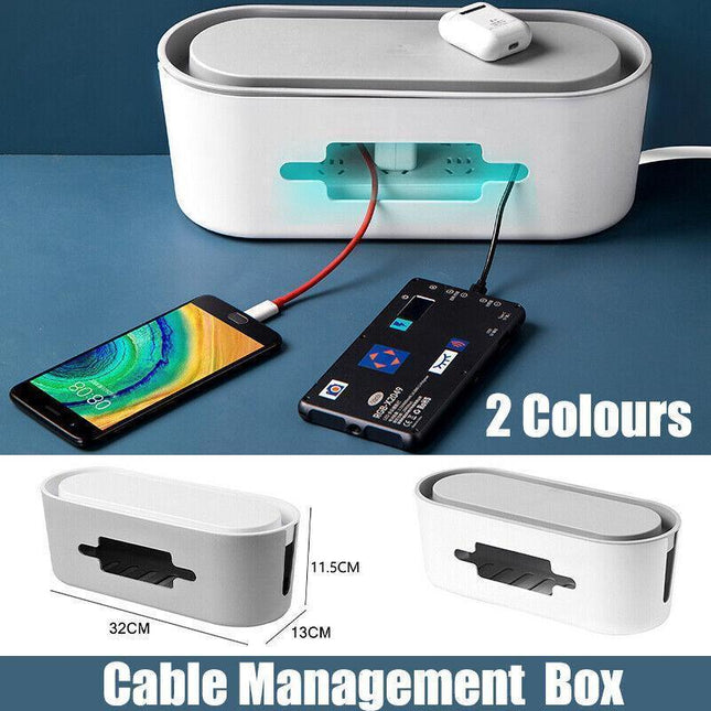 Cable Power Management Storage Box Socket Wire Tidy Organiser Hide Case - Grey.