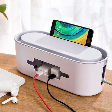 Cable Power Management Storage Box Socket Wire Tidy Organiser Hide Case - Grey.