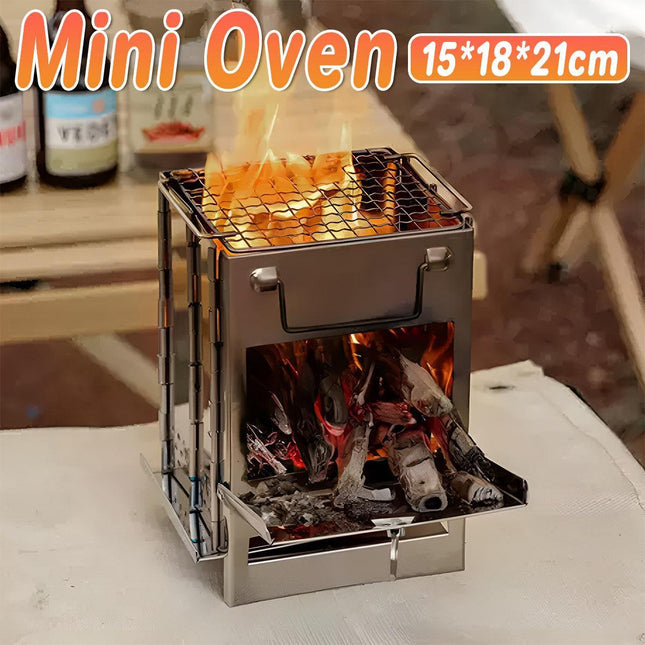 Square Wood Stove Mini Folding Grill Outdoor Camping Portable BBQ Cooking Rack.