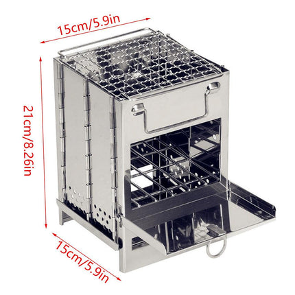 Square Wood Stove Mini Folding Grill Outdoor Camping Portable BBQ Cooking Rack.