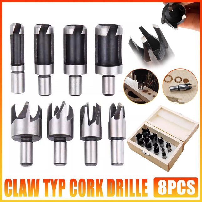 8 PCS Wood Plug Hole Cutter Dowel Maker Cutting Tools Shank Drill Bits With Box.