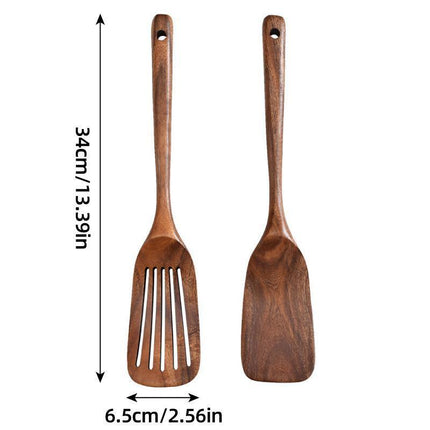 2pcs Wooden Frying Spatula Long Handle Stir Fry Spatula Kitchen Cooking Utensils.