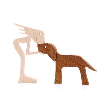 Handmade Wooden Statue Sitting Family and Dog Craft Home Decor - B01.