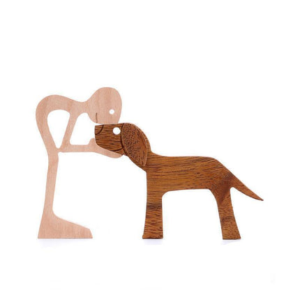 Handmade Wooden Statue Sitting Family and Dog Craft Home Decor - B01.
